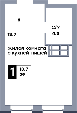 1 комнатная квартира, №244, этаж 10