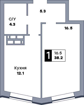 1 комнатная квартира, №245