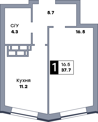 1 комнатная квартира, №247, этаж 10