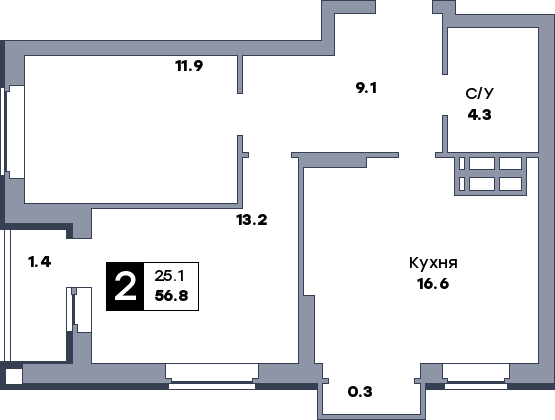 2 комнатная квартира, №248, этаж 10