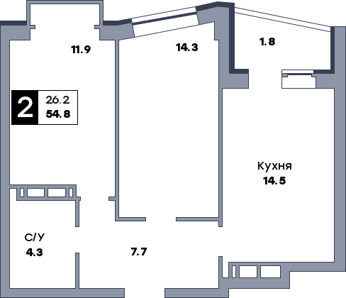 2 комнатная квартира, №250, этаж 10