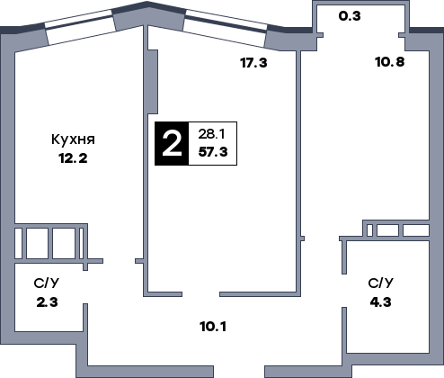 2 комнатная квартира, №251