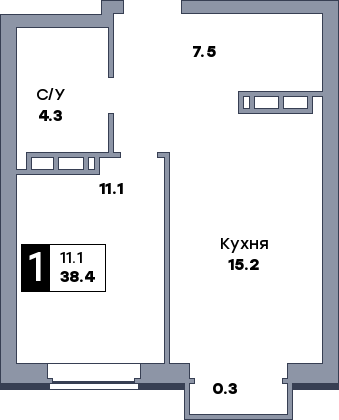 1 комнатная квартира, №253, этаж 11
