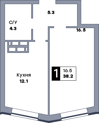 1 комнатная квартира, №255