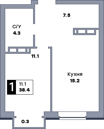 1 комнатная квартира, №263, этаж 12