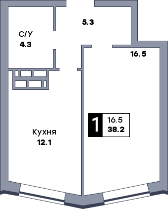 1 комнатная квартира, №265, этаж 12