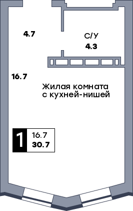 1 комнатная квартира, №266, этаж 12
