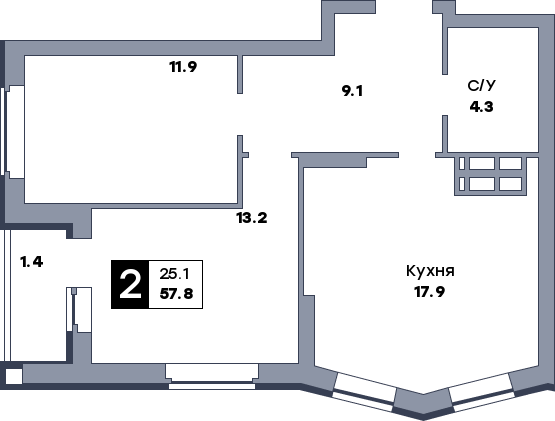 2 комнатная квартира, №268, этаж 12