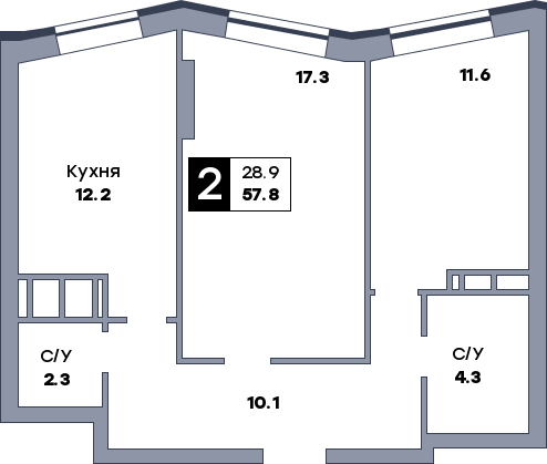 2 комнатная квартира, №271, этаж 13