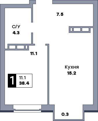 1 комнатная квартира, №273, этаж 13