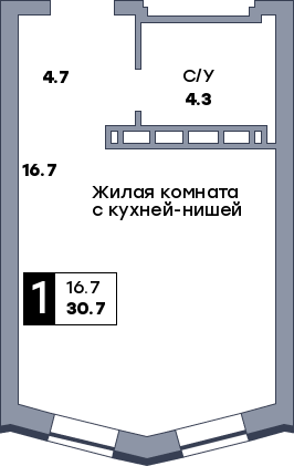 1 комнатная квартира, №276, этаж 13