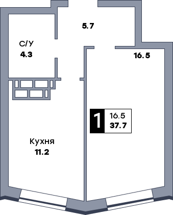 1 комнатная квартира, №277