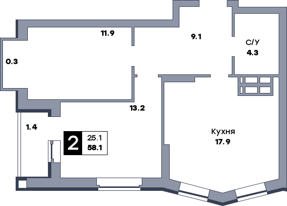 2 комнатная квартира, №278, этаж 13