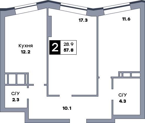 2 комнатная квартира, №281, этаж 14