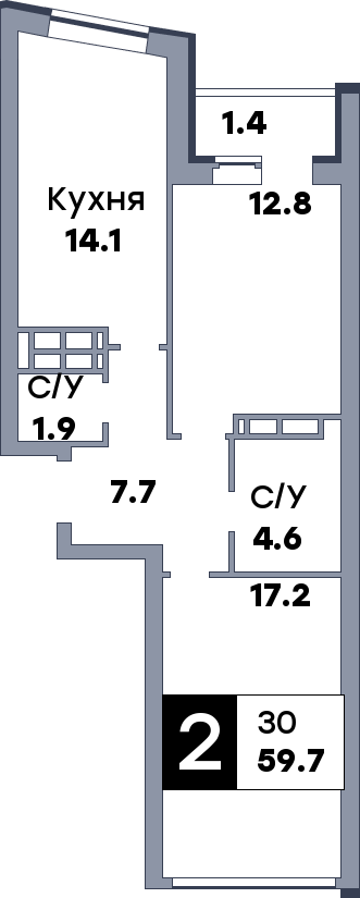 2 комнатная квартира, №282