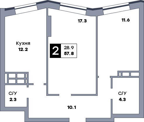 2 комнатная квартира, №291, этаж 15