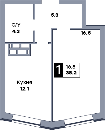 1 комнатная квартира, №295, этаж 15