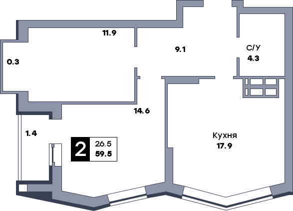 2 комнатная квартира, №298, этаж 15