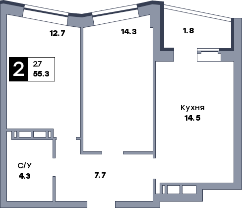 2 комнатная квартира, №310, этаж 16