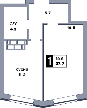 1 комнатная квартира, №317, этаж 17