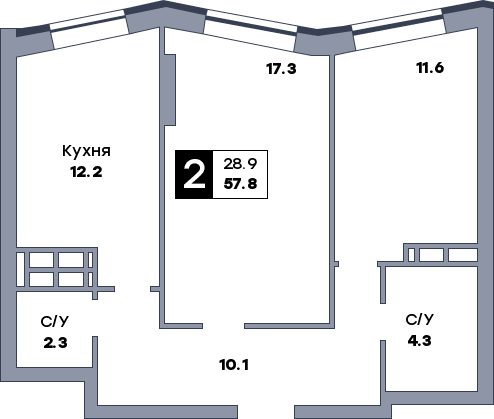 2 комнатная квартира, №321, этаж 18