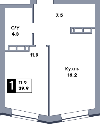 1 комнатная квартира, №323, этаж 18