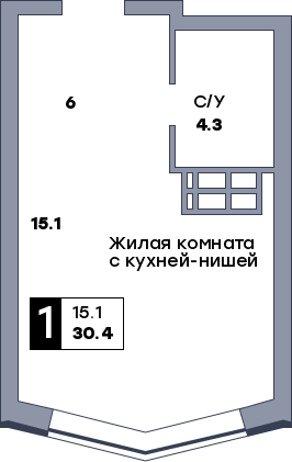 1 комнатная квартира, №324