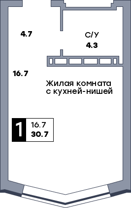 1 комнатная квартира, №326, этаж 18