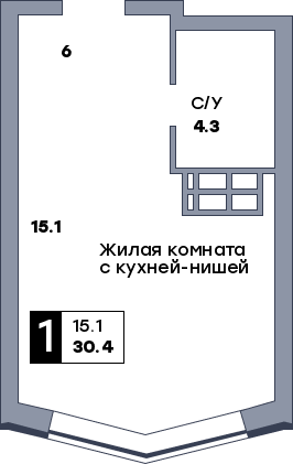 1 комнатная квартира, №334, этаж 19