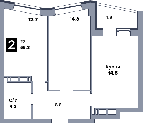 2 комнатная квартира, №340, этаж 19