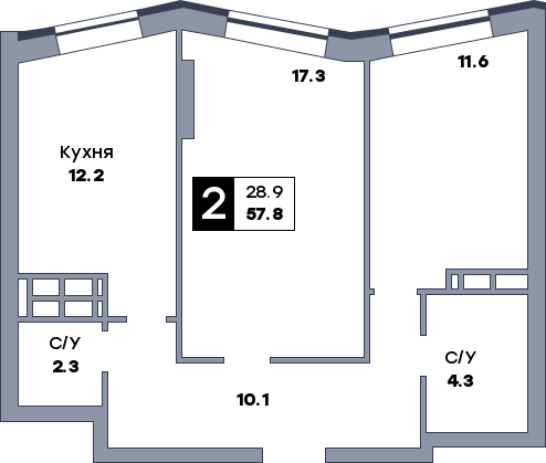 2 комнатная квартира, №341, этаж 20
