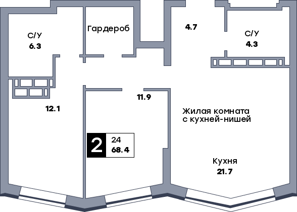 2 комнатная квартира, №344, этаж 20