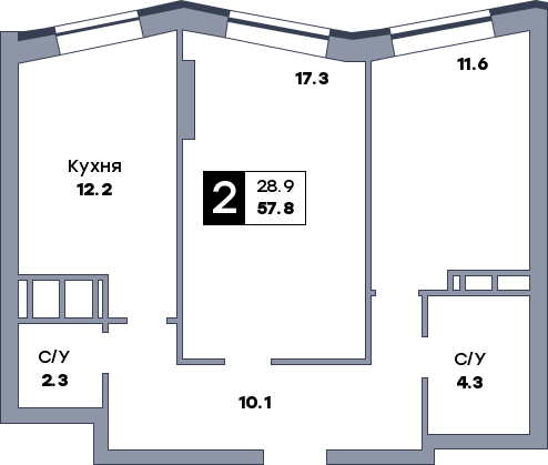 2 комнатная квартира, №362