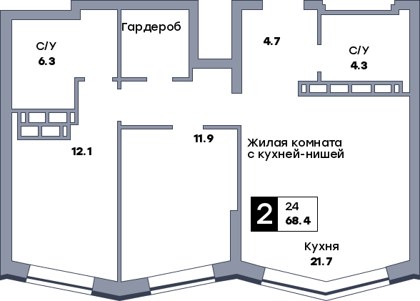 2 комнатная квартира, №365, этаж 23