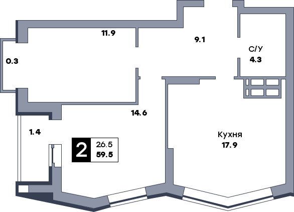 2 комнатная квартира, №366, этаж 23