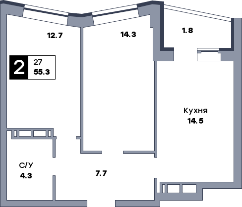 2 комнатная квартира, №368, этаж 23