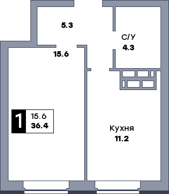 1 комнатная квартира, №374