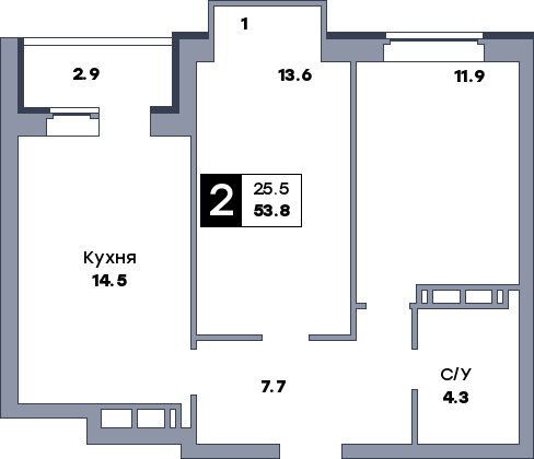 2 комнатная квартира, №379, этаж 3