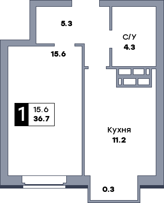 1 комнатная квартира, №384, этаж 3