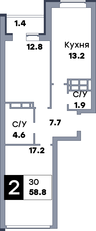 2 комнатная квартира, №387, этаж 3