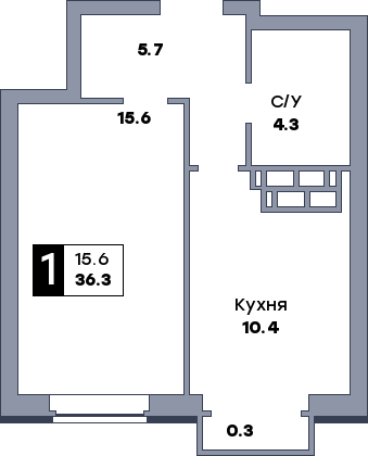1 комнатная квартира, №392, этаж 4