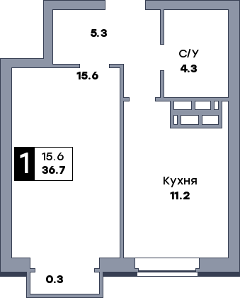 1 комнатная квартира, №394