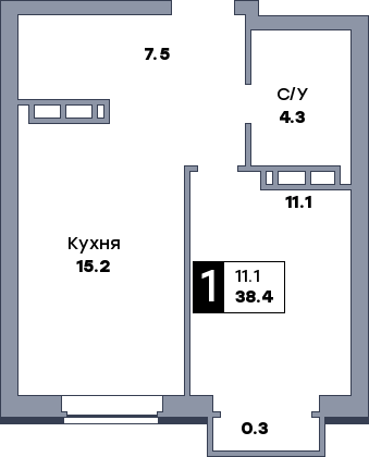 1 комнатная квартира, №396, этаж 4