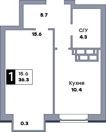 1 комнатная квартира, №402, этаж 5