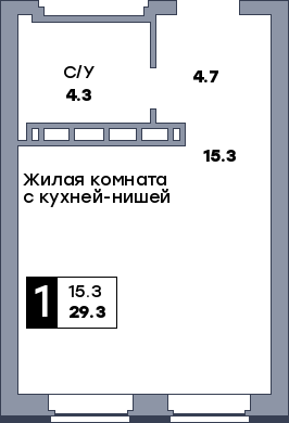 1 комнатная квартира, №403, этаж 5