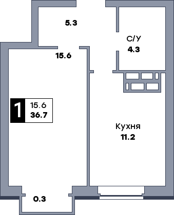 1 комнатная квартира, №414