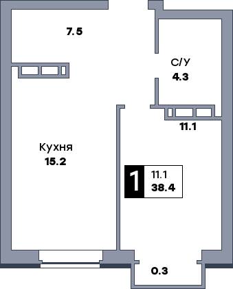 1 комнатная квартира, №416
