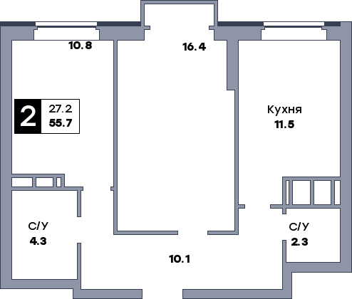 2 комнатная квартира, №418, этаж 6