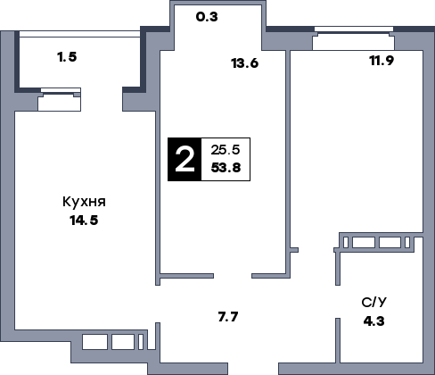 2 комнатная квартира, №419, этаж 7