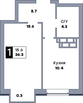 1 комнатная квартира, №422, этаж 7